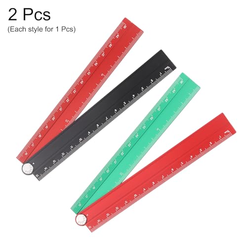 HARFINGTON 2pcs Folding Straight Ruler 30cm Metric Aluminum Alloy Protractor Foldable Angle Ruler Geometric Measuring Tool with Angle Line for Architects Artists Office, Black Red/Red Green - color: Black Red/Red Green