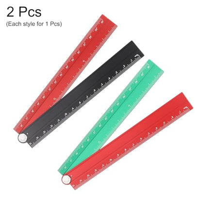 HARFINGTON 2pcs Folding Straight Ruler 30cm Metric Aluminum Alloy Protractor Foldable Angle Ruler Geometric Measuring Tool with Angle Line for Architects Artists Office, Black Red/Red Green - color: Black Red/Red Green