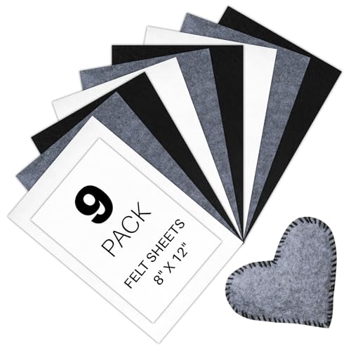 HTVRONT Felt Sheets for Crafts, 9pcs Black Gray White Stiff Felts, 8x12 - color: Grey, size: 8 X 12in