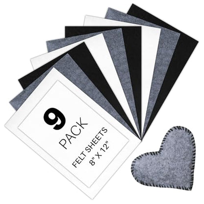 HTVRONT Felt Sheets for Crafts, 9pcs Black Gray White Stiff Felts, 8x12 - color: Grey, size: 8 X 12in