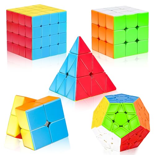 AuntyFey 5 Pack Speed Cube Set, Speed Magic Cube - style: 5 Pack