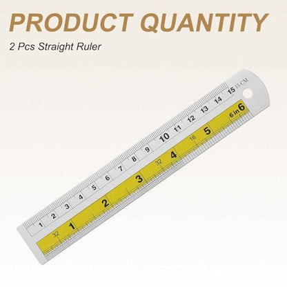 HARFINGTON 2pcs Metal Straight Ruler 15cm Metric SAE Aluminum Alloy Measuring Rulers Scale Tool with Hole for Measure Study Reading Classroom Office, Yellow - color: Yellow, size: 15cm