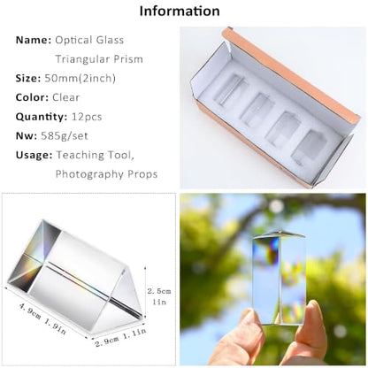 QFkris 12PCS 50mm/2inch Optical Glass Triangular Prism - color: 12-packs