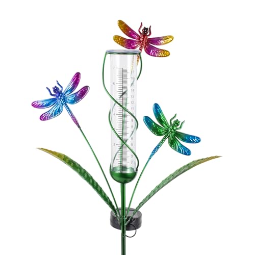 Stargarden Rain Gauge Outdoor, Dragonfly Solar Rain Gauge - color: colorful dragonfly