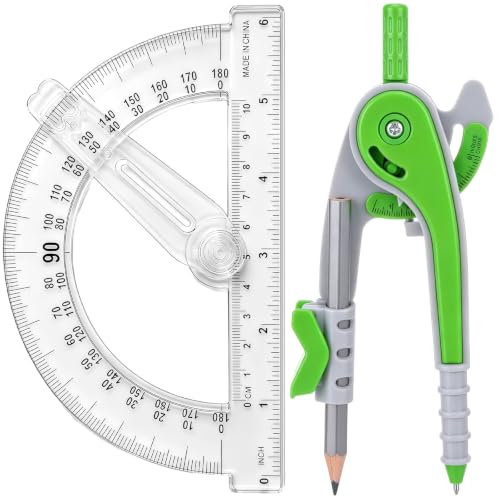 Zonon 2 Pcs Protractor and Compass Set, Swing Arm Protractor, Green Clear - color: Green and Clear