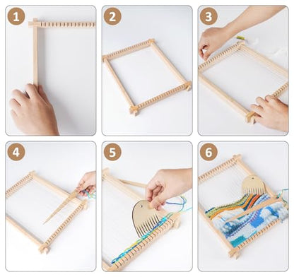 adorbox Weaving Loom, Wooden Weaving Loom for Kids Adults, 9x11inch Handmade Knitting Loom for Beginners Adults Kids with Yarn Rods Combs Shuttles Rubber Bands and Instructions