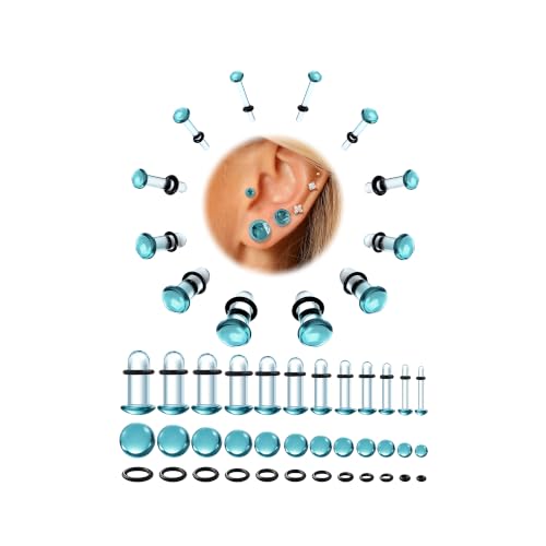 GEMQUEEN 24 Pcs 0.5mm Increments Glass Ear Stretching Kit Hypoallergenic - color: Blue, size: 24pcs|1.6mm-7mm(14g-1g)