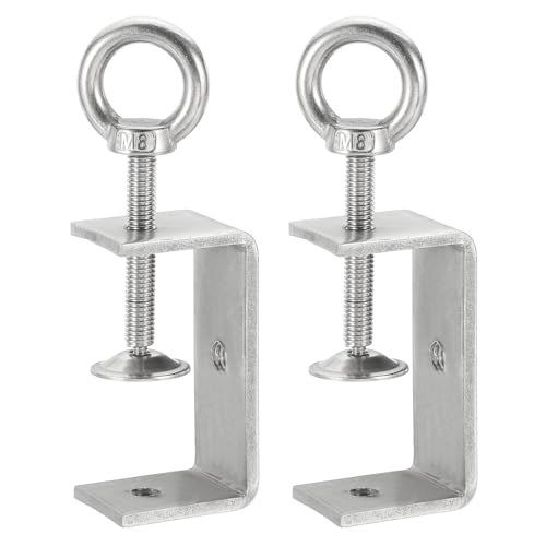 HARFINGTON 2 Pcs 304 Stainless Steel C Clamps 65mm Square Mini Tiger Clamp Adjustable Heavy Duty Metal U Clip with Eye Hook Screw for Woodworking Welding Mounting, Silver - size: 65mm
