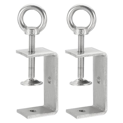 HARFINGTON 2 Pcs 304 Stainless Steel C Clamps 65mm Square Mini Tiger Clamp Adjustable Heavy Duty Metal U Clip with Eye Hook Screw for Woodworking Welding Mounting, Silver - size: 65mm