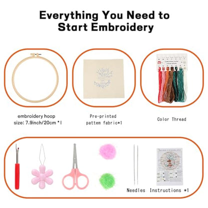 Beginner Deer Embroidery Kit for Adults, Pre-Printed with Video Tutorial - color: Deer