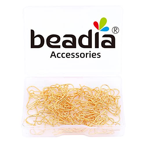 BEADIA 18K Gold Plated Earring Hooks 12x15mm 100pcs for Jewelry Making Findings - size: Hooks 5# 12x15mm