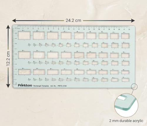 Printtoo 2 mm Acrylic Rectangle Stencil Ruler 24.2 x 12.2 cm, Multi Size Rectangular Cutout Template for Box Layouts, Technical Drafting, Architecture Plans, Geometry, Art and Engineering - color: Series-PRTD-2104
