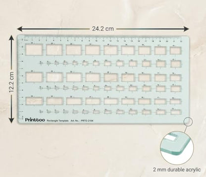Printtoo 2 mm Acrylic Rectangle Stencil Ruler 24.2 x 12.2 cm, Multi Size Rectangular Cutout Template for Box Layouts, Technical Drafting, Architecture Plans, Geometry, Art and Engineering - color: Series-PRTD-2104