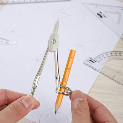 Mr. Pen- Geometry Set, 13 pcs, 3 Metal Compasses, Protractor, 6" Ruler | 45° & 30°/60° Set Squares, Pencils, Lead Refills, Sharpener & Eraser for Math, Drafting & Classroom Use - color: Grey
