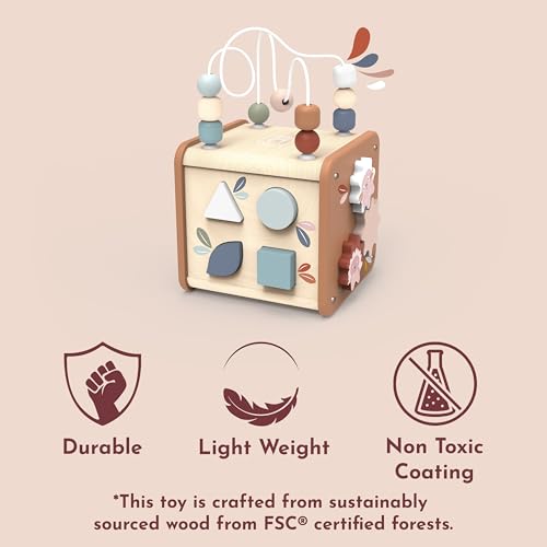 SPEEDY MONKEY Wooden 5-in-1 Activity Cube | Bead Maze & Shape Sorter - color: 5-in-1 Cube