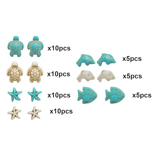 Julie Wang 55PCS Man-made Turquoise Beads Blue White Starfish Turtle Dolphin Fish Ocean Charms for Jewelry Making Summer Beach Beads Sea Pendants Necklace Earring Bracelet Craft DIY Supplies - color: Style A-55PCS