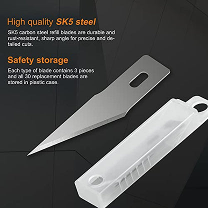 Headley Tools Precision Craft Hobby Knife Set (38pcs) with Wooden Chest, Razor Sharp Knives for Scrapbooking, Art Modeling, Sculpture, Wood&Leather Working- Fine Point, Scoring, Chiseling Blades