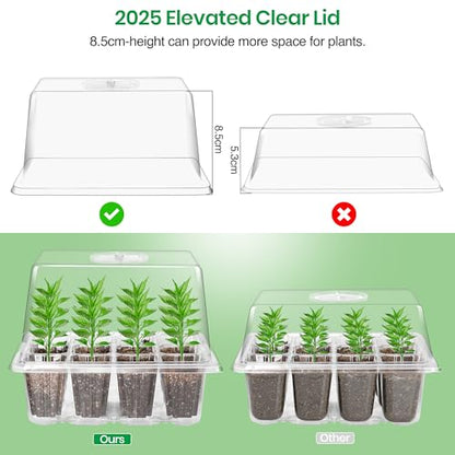 Bonviee 10-Pack Seed Starter Trays, Tall Dome, Base, 12-Cell Tray, Clear - color: Clear, size: 10 Packs
