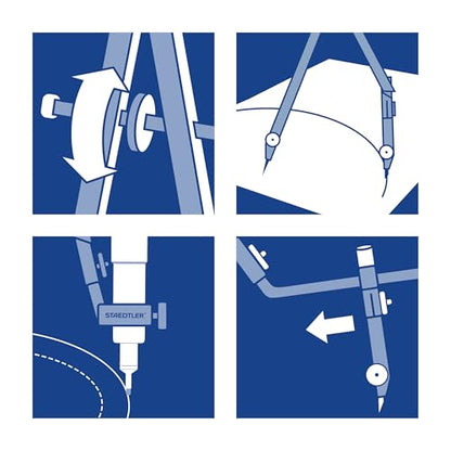Staedtler Mars Comfort, Professional Drafting, Drawing Compass with Extension Arm, Draws Circles up to 19.5 Inch Diameter, Spring Bow Compass with Center Adjuster Wheel, 551 02 - style: 4 Piece Professional Set