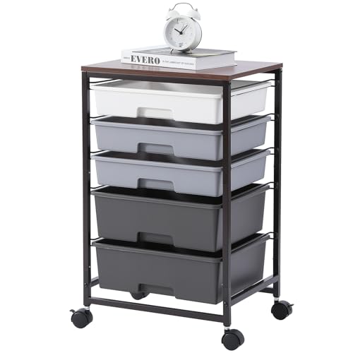 SYKIARIOL Utility Cart with Drawers,5 Drawers Storage Cart,Dark Grey - color: Dark Grey