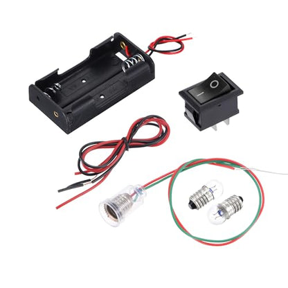 Generic Electrical Circuit Experiment Set DIY Materials, 10Pcs 2.5V E10 Bulbs, 1Pcs AA Battery Case, 1Pcs Button Switch, 1Pcs L Holder, 2Pcs Wires