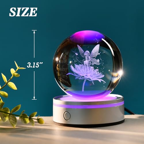 Fairy Gifts for Women 3D Fairy Crystal Ball Night Light - color: 3D Flower Fairy