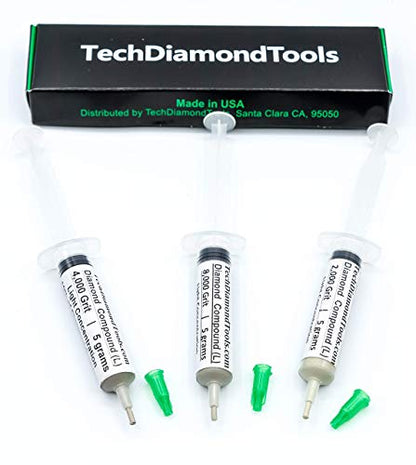 TechDiamondTools Diamond Polishing Paste Kit — 3 Grits (2000, 4000, 8000) | USA Made | Oil-Based Syringes | Progressive Polishing Set for Metal, Glass, Gemstone, Knife, Jewelry | 10% Diamond Powder - size: 2000 4000 8000 Grit, style: Light 10% concentrati