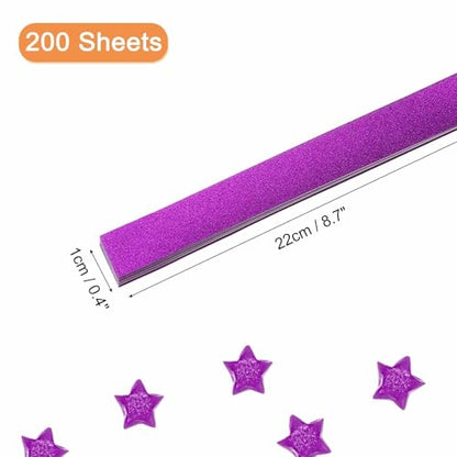 MECCANIXITY 200 Sheets Origami Paper Glitter Stars Papers Purple Fold Paper for Beginner Arts Crafts Projects,0.4 x 8.7 Inch - color: Purple