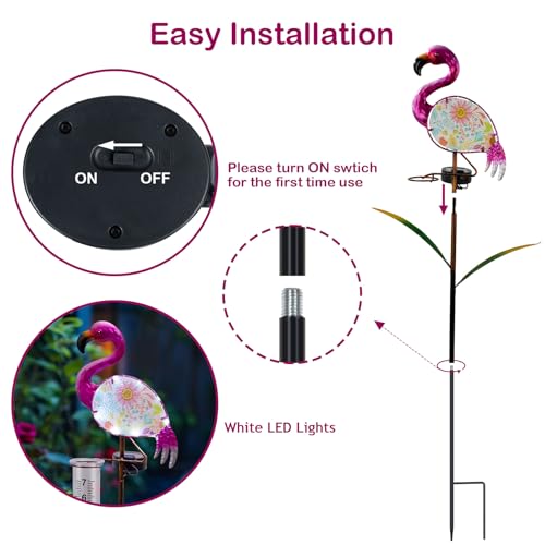 42" Flamingo Rain Gauge Outdoor, Solar Rain Gauges with White LED Lights - color: Pink - Flamingo