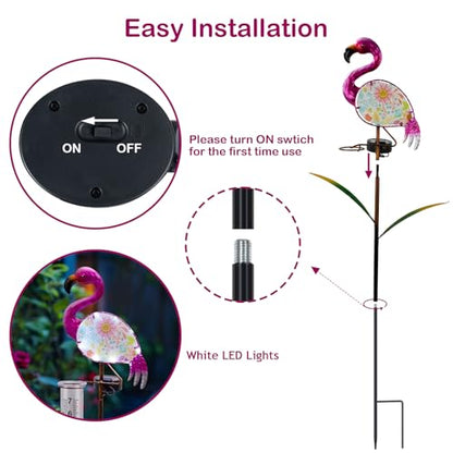 42" Flamingo Rain Gauge Outdoor, Solar Rain Gauges with White LED Lights - color: Pink - Flamingo