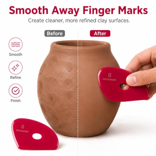 Diyoohomy 6pcs Soft Silicone Pottery Ribs for Ceramic, Mud and Clay Tools - color: red-6