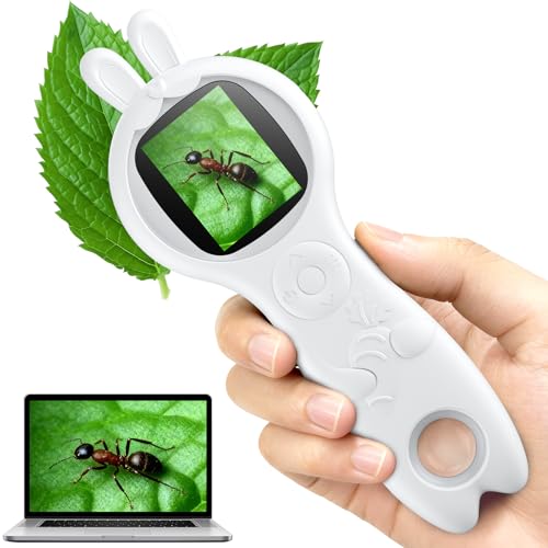 Microscope for Kids, Portable Digital Microscope with 500X Magnifying Glass, Handheld Camera Mini Pocket Magnification, Educational Christmas Birthday Gifts for Ages 4 5 6 7 8 9 10 11 12 - color: Milky white Rabbit