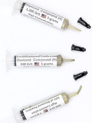 TechDiamondTools Diamond Polishing Paste Kit — 3 Grits (500, 800, 1200) | USA Made | Oil-Based Syringes | Progressive Polishing Set for Metal, Glass, Gemstone, Knife, Jewelry | 50% Diamond Powder - size: 500 800 1200 Grit, style: High 50% concentration