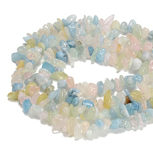 5-8mm Natural Morganite Beryl Gemstone Chips Healing Gravel Bracelets Necklace Kit Irregular Tumble Stone Beads DIY Crafts Design Jewelry Making 32" - color: Morganite Beryl