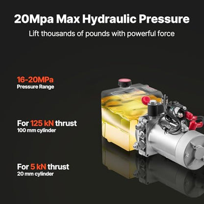 VEVOR 4 Quart Hydraulic Power Unit, Single Acting Dump Trailer Pump, 3200 PSI Max Relief Pressure & 0.91 GPM Flow Rate, DC 12V Hydraulic Pump with Metal Reservoir for Dump Trailer Car Lifting - size: 4 Quart (Plastic), style: Single Acting