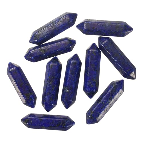 MECCANIXITY 10 Pack Blue Gold Quartz Crystals, Polished Crystals Bulk Hexagonal Shaped Meditation Gemstone for Jewelry Making Energy Balance Accessories Gifts - color: Blue Gold