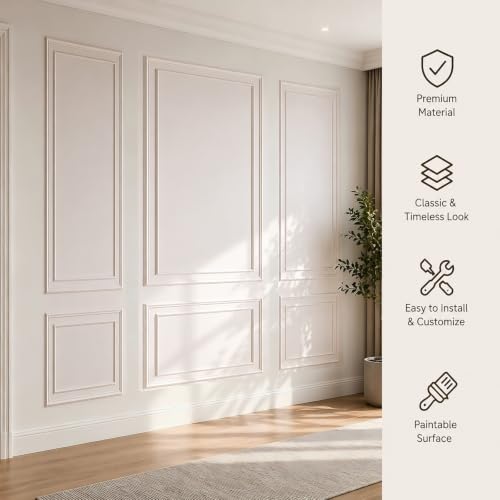 Peel and Stick Wall Molding Kit, Pre Cut Bilinear Frame Wainscoting Panel - color: 24"x60"+13.5"x46.8"