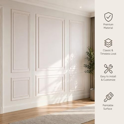 Peel and Stick Wall Molding Kit, Pre Cut Bilinear Frame Wainscoting Panel - color: 24"x60"+13.5"x46.8"