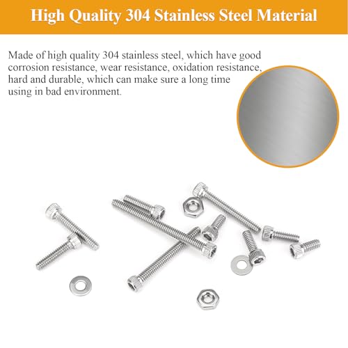 254 Pieces #2-56 x 3/16", 1/4", 5/16", 3/8", 1/2", 5/8", 3/4", 1", Hex Socket Head Cap Screws Nuts Washers Assortment Kit - size: #2-56, style: Socket Head