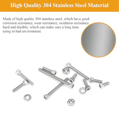 254 Pieces #2-56 x 3/16", 1/4", 5/16", 3/8", 1/2", 5/8", 3/4", 1", Hex Socket Head Cap Screws Nuts Washers Assortment Kit - size: #2-56, style: Socket Head