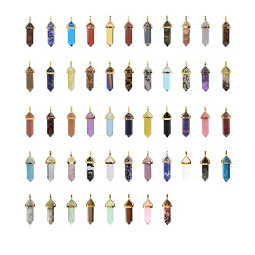 Justinstones Crystal Healing Hexagonal Point Chakra Reiki Pendant Beads Lot - color: 24PCS Gold Cap Mixed