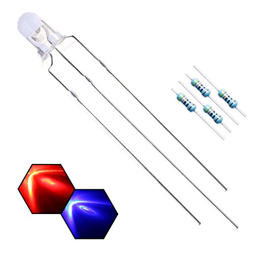 100pcs 3mm Red & Blue Lights Bi-Color LED Diodes Common Anode Clear Round Lens +200pcs Resistors (for DC 6-12V) Included, Bright Bulb Lamps Light Emitting Diode - color: [17] Red&blue (Common Anode) / 100pcs, style: [A] 3mm Constant Light