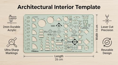 Printtoo 2mm Architectural Interior Template, Drafting Stencil for Students - color: Series -PRTD-2402A
