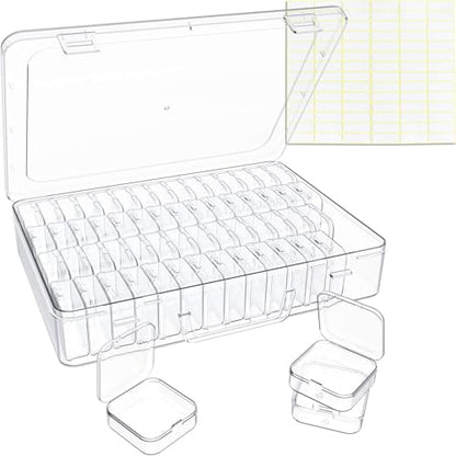 Bead Organizer Box, 60 Pack Small Clear Storage Boxes with Labels, Large Travel Craft Case with Handle, Mini Plastic Containers for Jewelry Making Diamonds DIY Pony Bracelet Screws Seeds Small Parts - size: 1 Pack 60 Pcs
