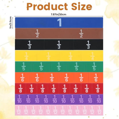 51 PCS Magnetic Fraction Tiles, Fraction Bars Set Rainbow Math Manipulatives for Fraction Learning Math Practice Teacher Must Haves - size: Fraction Pieces Square