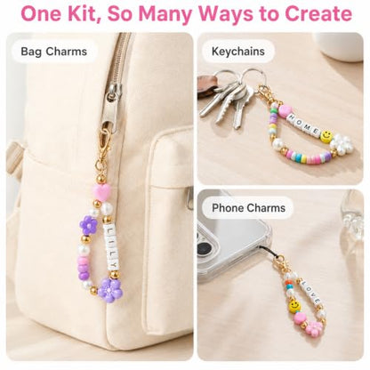 Kdpuei 421PCS Bead Keychain Making Kit, Keychain Bead Kit, DIY Bag Charm Set with Acrylic Heart Star Flower Alphabet Beads, Bead Keychain Kit, Jewerly Making Kit for Girls Women - size: 421PCS Bead Keychain Making Kit