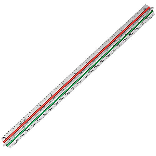 12" Architectural Scale Ruler Triangular Ruler, Color-Coded, 1 Pack - color: Tricolor