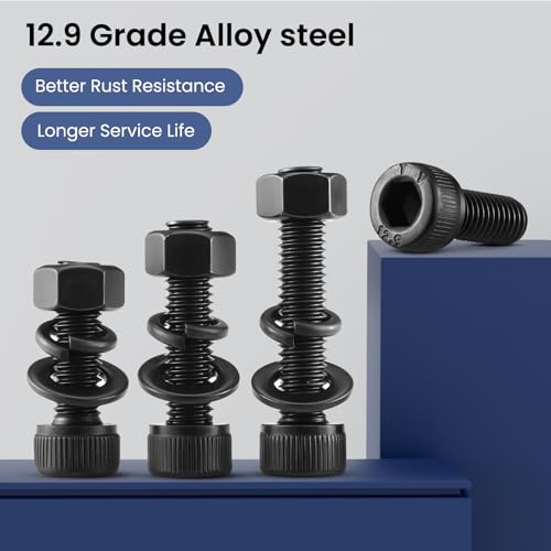 128 PCS M5 Screws Assortment Kit, 12.9 Grade Alloy Steel M5 Bolts Kit, M5x 50/60/70/80mm, Hex Socket Head Cap Screws Bolts Nuts Washers Set - size: M5x 50/60/70/80mm
