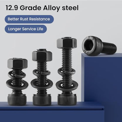 128 PCS M5 Screws Assortment Kit, 12.9 Grade Alloy Steel M5 Bolts Kit, M5x 50/60/70/80mm, Hex Socket Head Cap Screws Bolts Nuts Washers Set - size: M5x 50/60/70/80mm