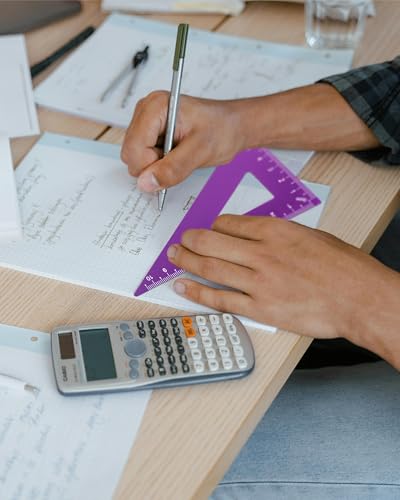 5 Pcs Metal Geometry Set, Math Drafting Ruler Kit- Aluminum Triangle Rulers, Protractor, 8 Inch and 6 Inch Drawing Ruler, Measuring Tool for School and Office Supplies (Purple) - color: Purple